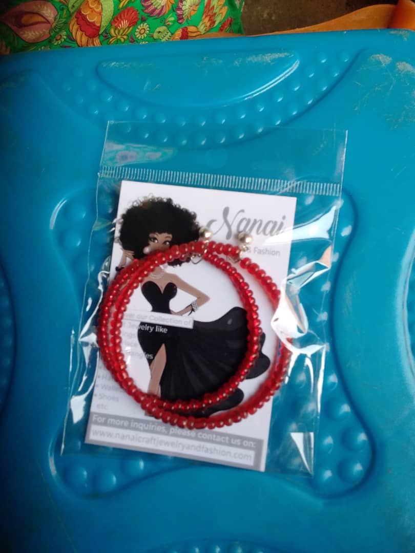 Red beaded hoop earrings